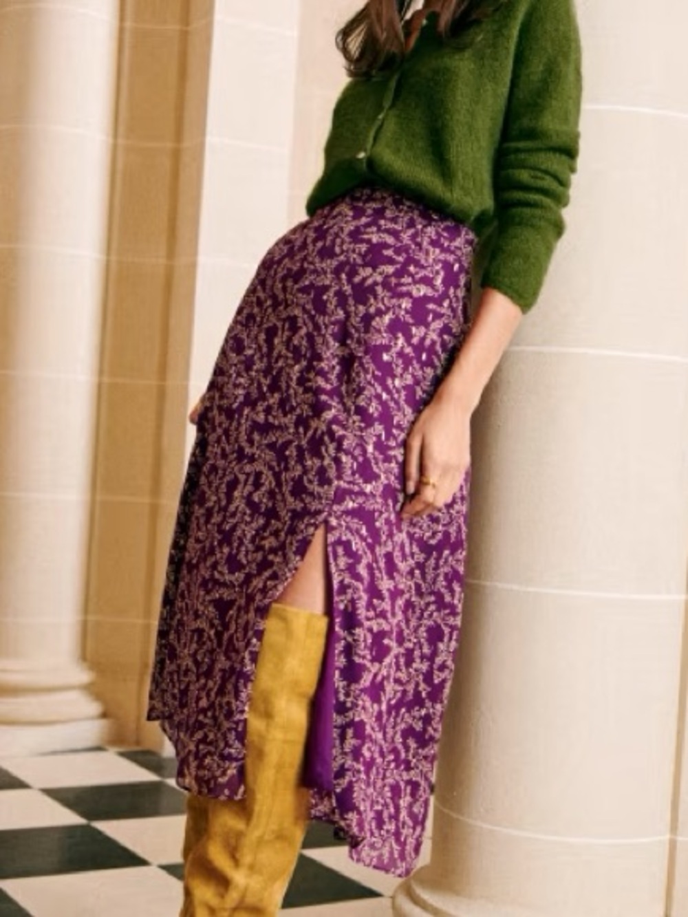 NWT SEZANE Tabata Skirt, Purple Floral Midi Skirt with Side Slit, US 6 / FR 38